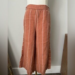 Anthropologie Rust Striped Linen Wide-Leg Pants-XS